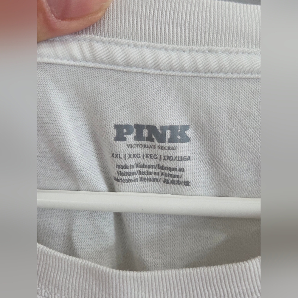 PINK Victoria's Secret Long Sleeve Tee - White and Green, XXL - Picture 3 of 3